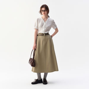 DUSHU | Custom French Lace Hem V-neck Copper Ammonium Silk Top for Autumn