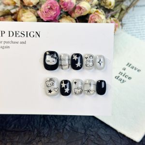Dark Series Kitty Cat Star Collision Color Crystal Stone Cat Eye Handmade Wearable Nail Art Stickers Short Cute Childhood