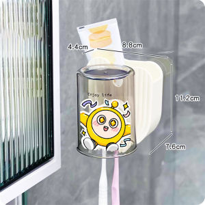 Wall-Mounted Childrens Toothbrushing Cup Holder Cute Baby Toothbrush Organizer Plastic Cartoon Style Bathroom Storage Rack