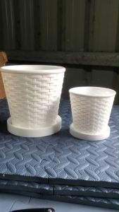 กระถางพลาสติก สานพร้อมจานรองขนาด 4นิ้ว/6.5นิ้ว