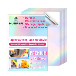 10/20 Sheets Holographic Sticker Paper for Inkjet & Laser Printer Printable Vinyl Rainbow Sticker Paper Waterproof Self-Adhesiv