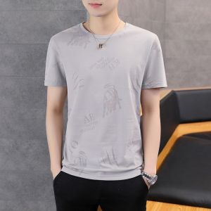ROMON | Lormen Round Neck Short Sleeve Ice Silk T-Shirt Mens Summer Thin Casual Top Youth Fashion Urban Style Loose Fit Cotton Polyester Blend