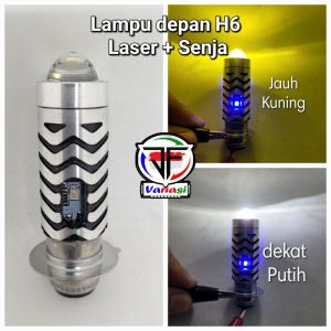 Lampu LED H6 Laser dan H4 Laser High Low Beam 2 Warna + Senja Biru AC DC Motor Bebek Matic Universal