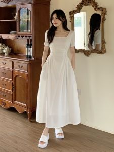 Summer New Style plus Size Womens Dress Gentle Wind White Dress Hepburn Style French Slimming Long Skirt A-Line Midi Dress