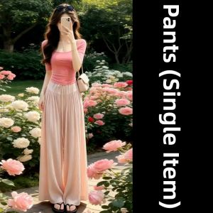 LIRUSHAN | Pretty Pink Short Sleeve T-Shirt Loose Wide Leg Pants Set