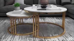 Bàn trà đôi Sofa phòng khách mặt đá tròn chân kim loại sơn tĩnh điện 3 nan sang trọng hiện đại