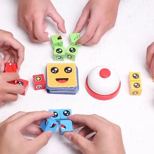 Kids Face Change Cube Game Montessori Expression Puzzle Building Blocks Toys Early Learning Educational Match Toy for Children