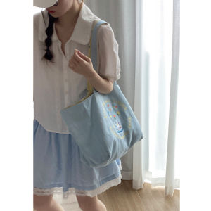 South Korea Letter Denim Bag Female Summer 2024 New Arrival Tide Preppy Style Tote Bag Casual Large Capacity Cloth Bag