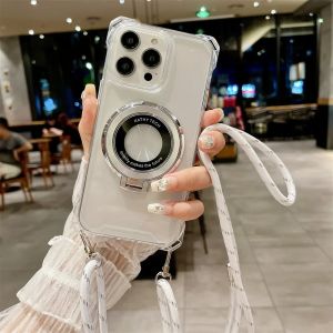 Crossbody Lanyard Clear Ring Magnetic Phone Case for IPhone 16 15 14 Plus 13 12 11 Pro Max X XS XR 7 8 Plus Shockproof Cover