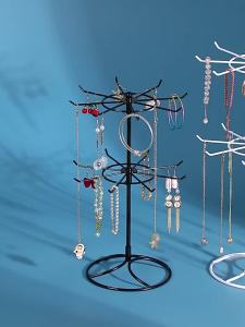 2-Layer 360 Rotation Rotating Rack or Tabletop Rotating Jewelry Display Rack Metal Stand with Hooks for Necklace Jewelry Keychain Toy Display