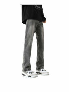 FAK American Style Vintage Washed Heavyweight Elastic Wide Leg Jeans Bell Bottoms Casual Straight Cut Jeans for Young Men