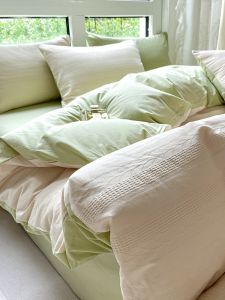 ชุดผ้าห่มแบบสี่ชิ้น Pure Cotton Green Matcha A-Class Mother And Baby Grade ลายดอกไม้ ผ้าฝ้ายแท้ระบายอากาศได้ดี ชุดนอน