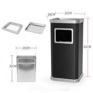 Hotel Commercial Stainless Steel Trash Can with Ashtray Fire Resistant