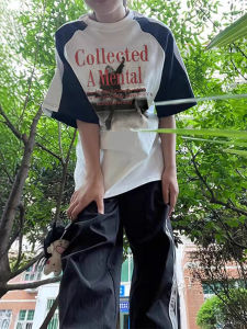 2025 New Color Block Short Sleeve T-Shirt Pure Cotton High Street Style for Boys Trendy Brand Summer Breathable Loose Fit T-Shirt