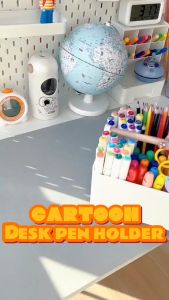 Cartoon Desk Pen Holder Portable Organizer with Removable Dividers for Home Space Saving by WISHLAND