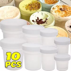 5/10Pcs DIY Ice Cream Packaging Boxes Pudding Cups Dessert Cup with Lids Transparent Reusable Ice Cream Bowls Sealed Cake Storage Box Snacks Yogurt Container
