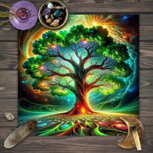 VIKAMA Aurora Cây Sự Sống Tarot Vải Trải Bàn Thờ Huyền Bí Vũ Trụ Thảm Bói Toán Phong Cách Hiện Đại Khăn Trải Bàn Bằng Vải Polyester Để Đọc Bài Tarot Trang Trí Nhà Cửa Chiêm Tinh Học
