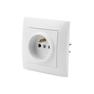 White Paint Plastic Flame Retardant Electrical Outlets Wall Embedded 250V France Standard With Ground Classic Power Sockets 250V