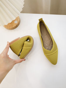 Comfortable Soft Bottom Flat Knitted Womens Shoes Spring Autumn Pointed Toe Casual Wear Breathable Single Shoes Bean Bean Shoes