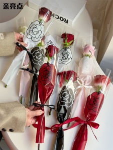 Transparent Flower Packaging Bag Single Tea Rose Bouquet Wrapping Paper Material Floral Art Glass Paper for Fresh Flowers
