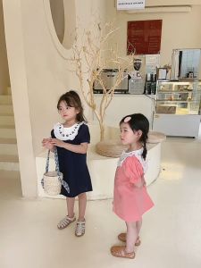 Girl Flower Embroidery Blue Dress - Cotton Summer Short Sleeves Korean Kids Dress - Baju Kanak Kanak Perempuan Princess Dress Budak Lengan Pendek - 儿童女孩公主刺绣花泡泡袖小花蓝色连衣裙 - Christmas outfit