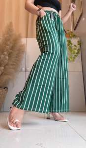 กางเกงขายาวลายริ้วพรางหุ่น9ส่วนผ้าไหมอิตาลีมีกระเป๋าฟรีไซสมีเอว24-42สพ50ยาว39