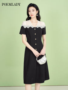 POEMLADY | French Short Sleeve Black Slim Dress