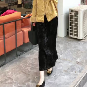 New Chinese Style Velvet Half Skirt Fashion Slimming Split Straight Long Womens Spring New Arrival High Waist Commute Style