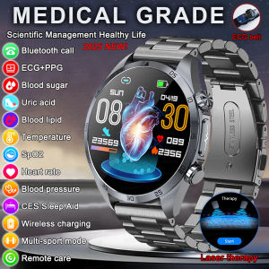 2025 New Medical Grade Pulse Therapy SmartWatch Men Blood Sugar Lipid Uric Acid ECG+PPG Bluetooth Call Smart Watch CES Sleep Aid