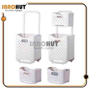 Innohut Double Layer Laundry Basket Wall Mounted Laundry Basket Laundry Trolley Bakul Pakaian Bathroom Storage