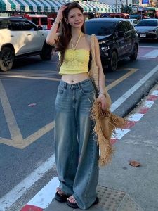 Quần Jeans Ống Rộng Cạp Cao Cho Nữ Quần Dài Đến Sàn Phong Cách Retro Thời Trang Mùa Xuân Quần Jeans Denim Dài Đến Sàn