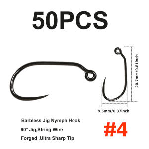50pcs High Carbon Steel 60 Degree Angled Eye Barbless Jig HookPerdigon Npmph Euro Nymph Fly Tying Material Fishhook 4#~22#