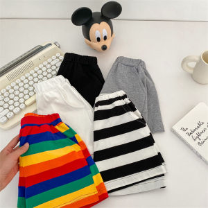 Summer Baby Boy and Baby Girl Rainbow Striped Casual Shorts Childrens Loose Cotton Pants Pure Color Soft Kindergarten Breathable Pants