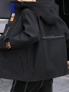 ROMON | Lormen Mens Jacket Spring Autumn Thickened Warm Hooded Workwear Windproof Fleece Cotton Jacket Youth Fashion Polyester Fiber