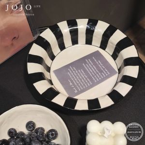 Black White Stripes Heat Resistant Ceramic Dinnerware Plate