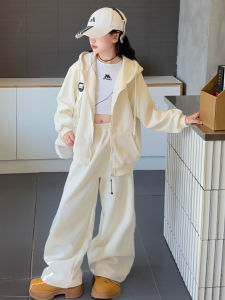 MPW | ชุดเด็กผู้หญิงฤดูใบไม้ผลิและฤดูใบไม้ร่วง ชุดสองชิ้น แจ็คเก็ตและกางเกงขายาว ซิป แฟชั่นเกาหลี เสื้อผ้าเด็ก MPW