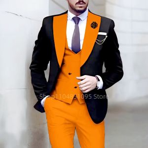 Luxury Men Suit Tuxedo Suits 3 Pieces Set One Button Blazer Vest Pant for Wedding Ceremony Male Fashion