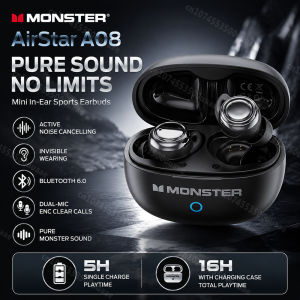 Monster | Monster A08 ANC Bluetooth 6.0 Earbuds Mini Invisible In-Ear Sports Ear Buds Active Noise Cancellation TWS Wireless Earphone