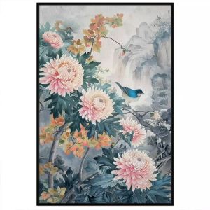 Tranh thủy mặc sơn thủy hữu tình hoa cúc tranh treo tường tranh dán tường CGI - 417