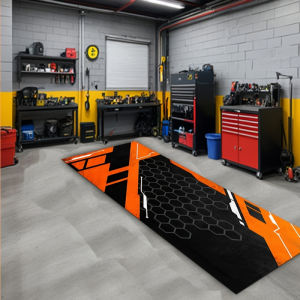 VIKAMA Cool Mecha Motorcycle Display Rug: Durable Stain-Resistant Hallway and Aisle Mat for Motorcycle Parking and Home Decor
