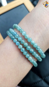 Premium Grade Icy Cat Eyes Greenish Blue Kyanite Single / 3 Rounds Bracelet