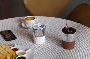 SunnyLife แก้วกาแฟ ทนความร้อนสูง แก้วน้ำพร้อมฝาปิด และหลอด