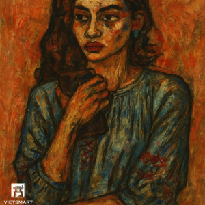 Tranh Nghệ thuật "Người Phụ Nữ Với Chiếc Điện Thoại" VIETSMART ART - Sơn dầu 60 x 70cm