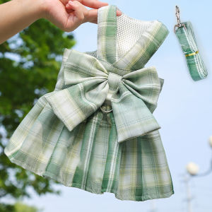 Pet JK Plaid Skirt Chest Strap Leash Walking Dog Cat Vest Clothes Teddy French Bulldog Supplies Polyester Adjustable