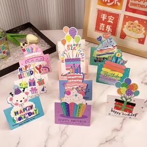 Gói 10 Thiệp Sinh Nhật Hoạt Hình 3D Kích Thước Nhỏ Thiệp Chúc Mừng Gấp Đơn Giản Viết Tay Với Lời Chúc Phúc Dành Cho Mọi Lứa Tuổi
