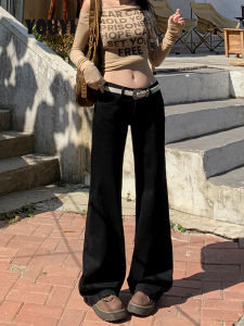 Quần Jeans Ống Loe Lưng Thấp Màu Đen Phong Cách Mỹ Cho Nữ Mùa Xuân Mùa Hè Quần Ống Loe Ôm Vừa Vặn Quần Ống Loe Dài Đến Sàn