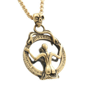 Gothic Vintage Magic Mirror Pendant Necklace For Men Women Stainless Steel Punk Skull Necklaces Fashion Jewelry Gifts Wholesale