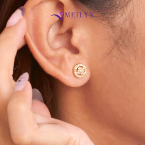 MEILYN Anting Tusuk Kasual Kotak Mata Bulat Lapis Emas 0251210142