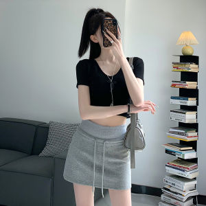 MiiOW | High Waist Mini Skirt Womens A-Line Wrap Body Skirt Ultra Short Spring Summer Trendy Cat Girl Style Polyester Cotton Blend