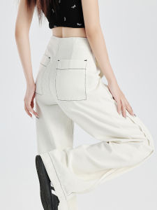 QIAOMIDUO | Summer High Waist Wide Leg Jeans Womens Spring Autumn Design Sensation Straight Cut Slimming White Denim Pants Q-86549870